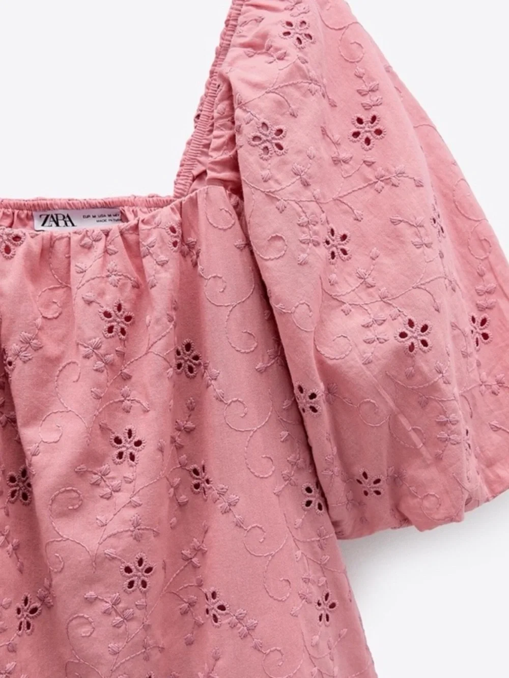 Zara Pink Eyelet Puff-Sleeve Babydoll Dress - Picture 6 of 7